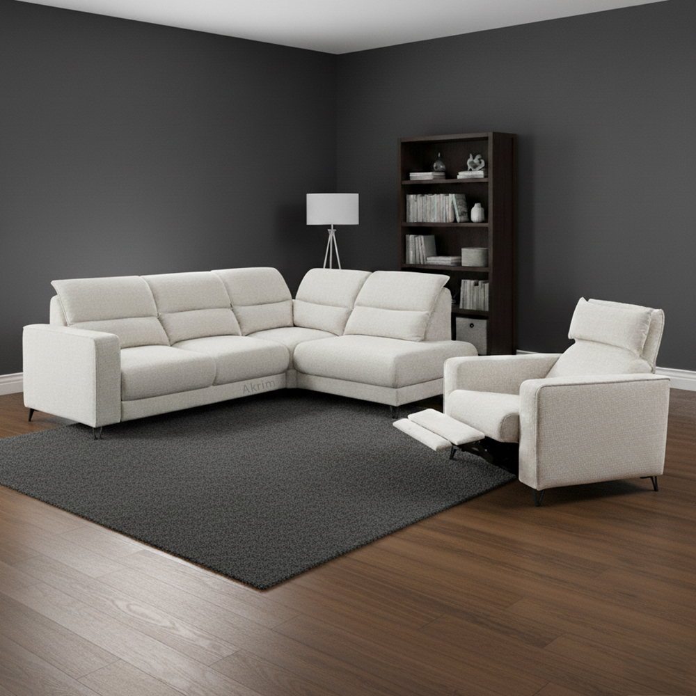 Sedací souprava POPUS + křeslo s elektrickým polohováním + baterie | 263x199 | krémová | VÝPRODEJ Z PRODEJNY