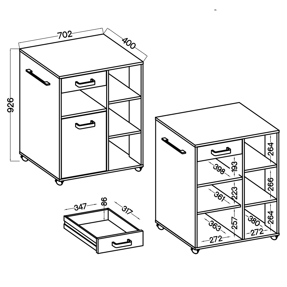 Kredenc příborník LANDA | 70 cm | na kolečkách | antracit/beton