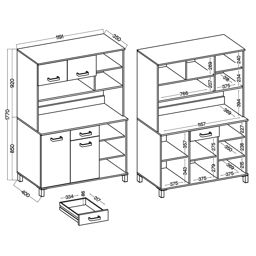 Kredenc příborník LANDA | 269 cm | sestava 3 díly | antracit/beton