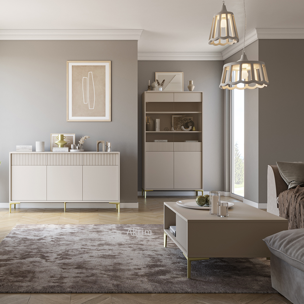 Obývací stěna UNO | 3 díly B | push-to-open | béžová | lamino o síle 18 mm