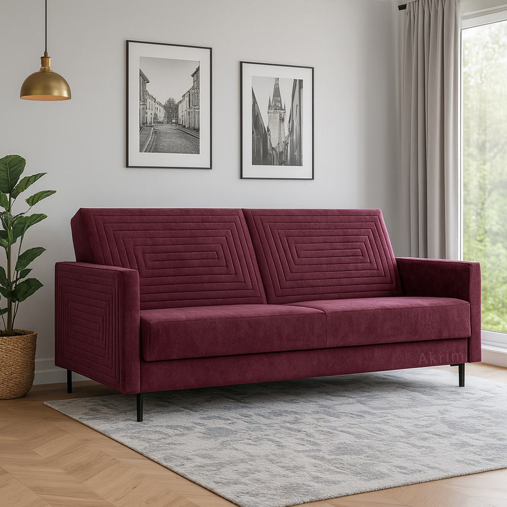 Pohovka SOLVO | 203 cm | rozkládací + úložný prostor | vínová 100 000 cyklů