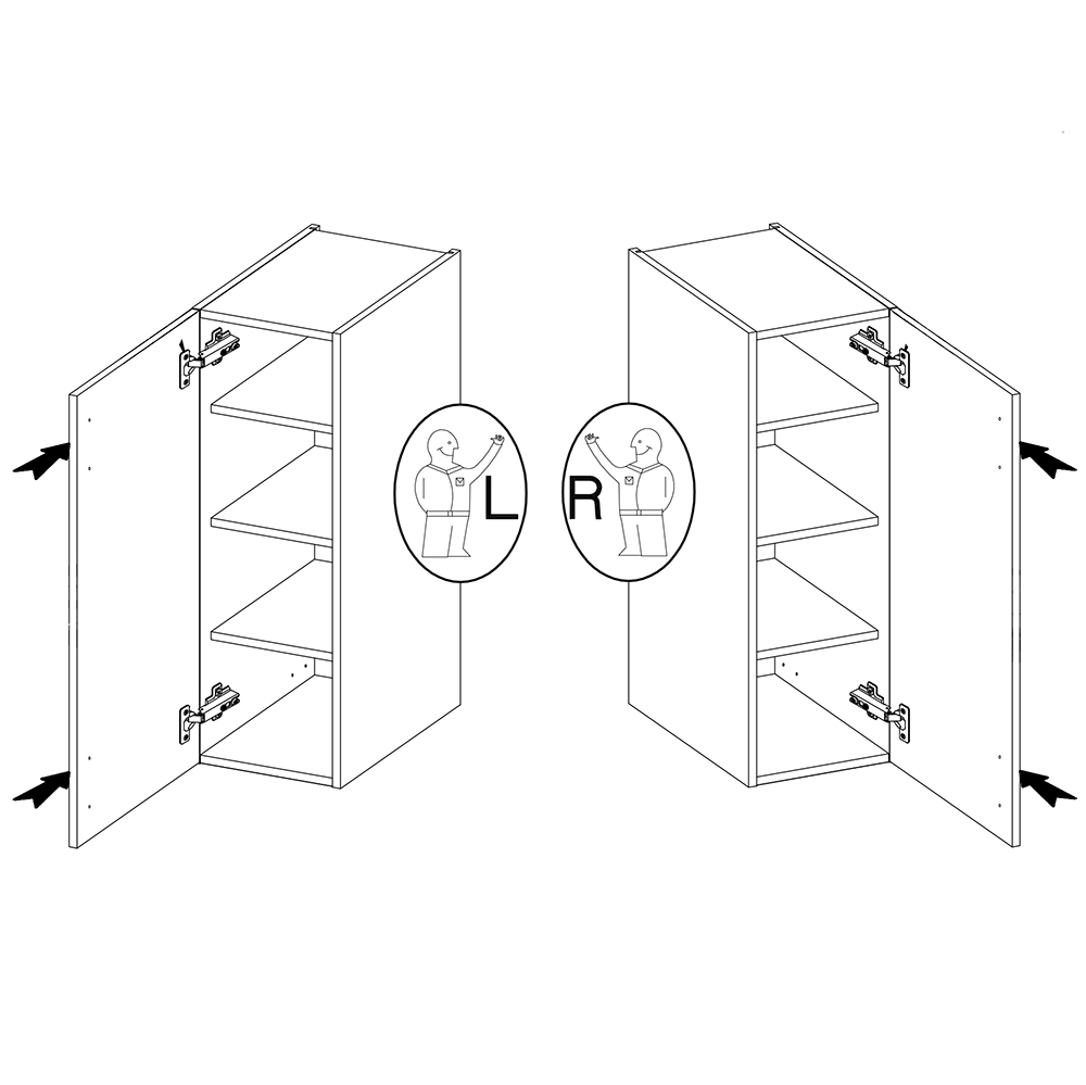 STILO bb | horní skříňka 30G-90 1F se 3 policemi | 30 cm | bílá/bílá mat | UNI dvířka