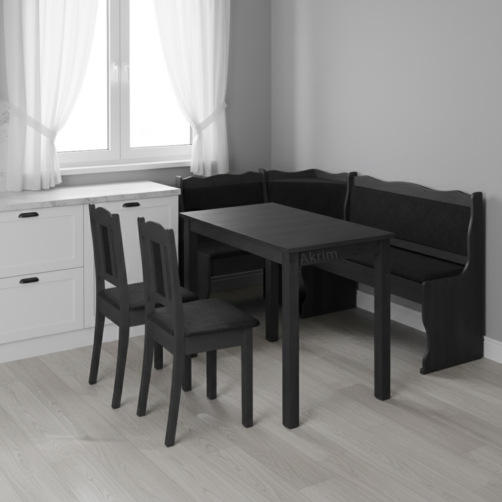 Jídelní set MANI | nerozkládací stůl 100x60 cm + 2x židle + jídelní lavice | černá/černá tkanina