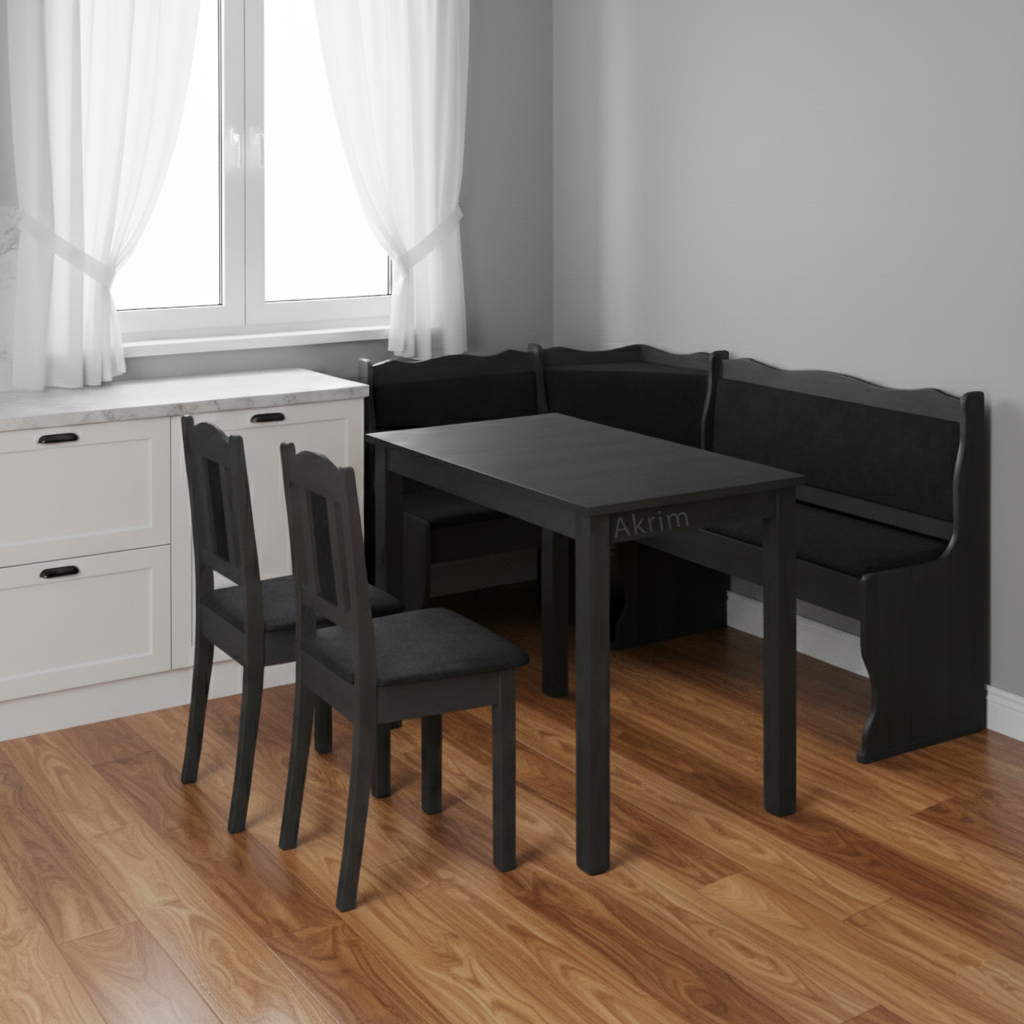 Jídelní set MANI | nerozkládací stůl 100x60 cm + 2x židle + jídelní lavice | černá/černá tkanina