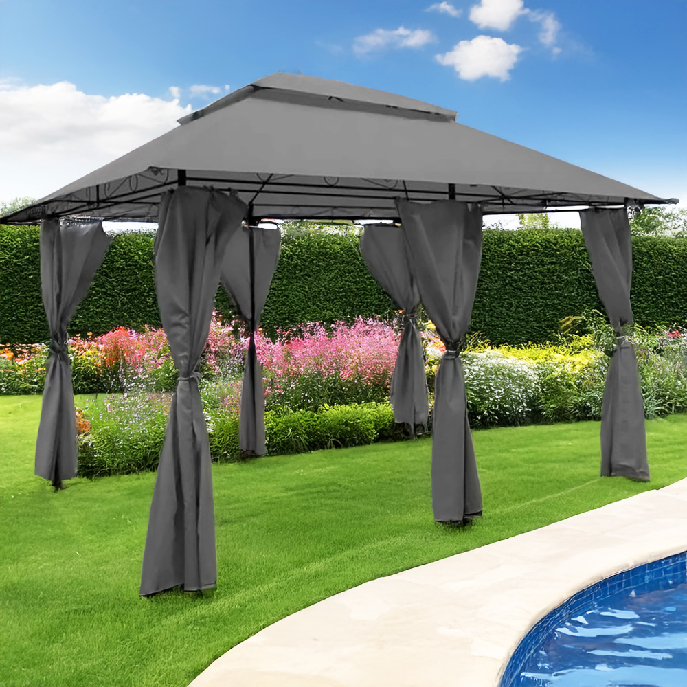 Zahradní altán přístřešek MORY | 3x4 m | obdélníkový | SE ZÁVĚSY | šedá antracit