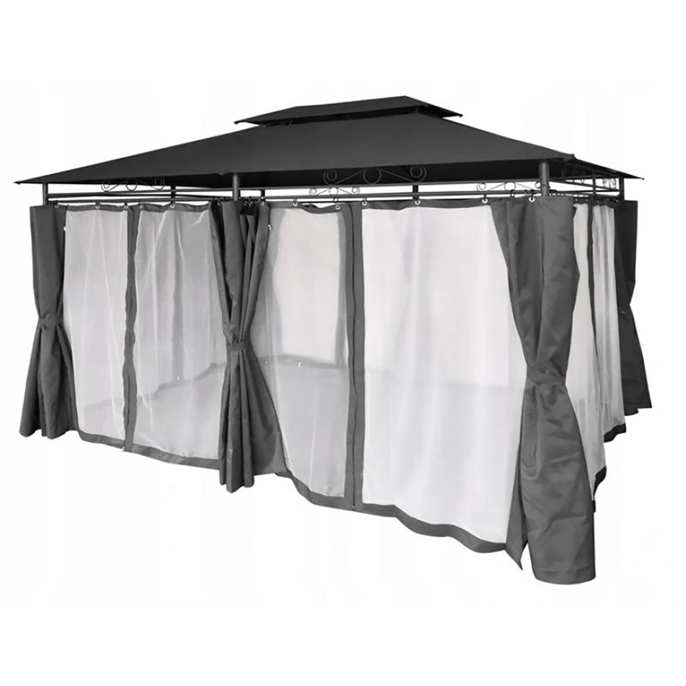 Zahradní altán přístřešek GORY | 3x4 m | obdélníkový | SE ZÁVĚSY a MOSKYTIÉROU | šedá antracit