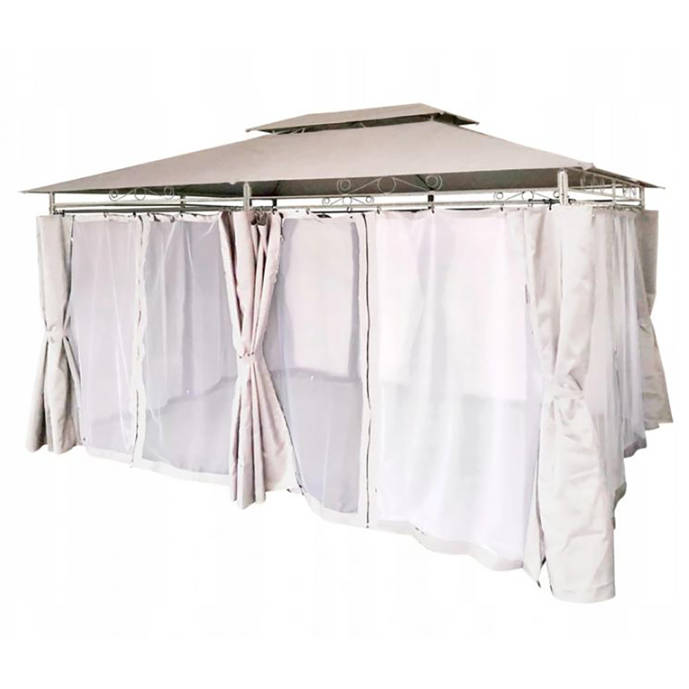 Zahradní altán přístřešek GORY | 3x4 m | obdélníkový | SE ZÁVĚSY a MOSKYTIÉROU | béžová