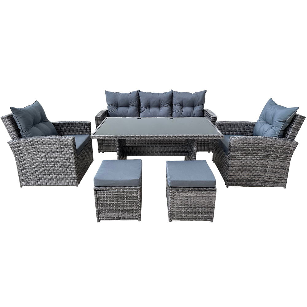 Zahradní sestava k sezení BOB | pohovka + 2 křesla + 2 taburety + stolek | umělý ratan | šedá | ABI3347