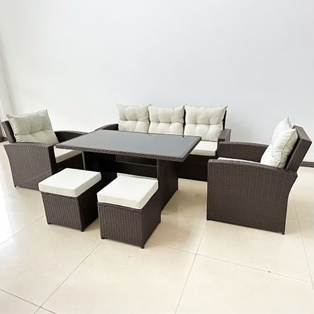 Zahradní sestava k sezení BOB | pohovka + 2 křesla + 2 taburety + stolek | umělý ratan | béž./hnědá | ABI8805