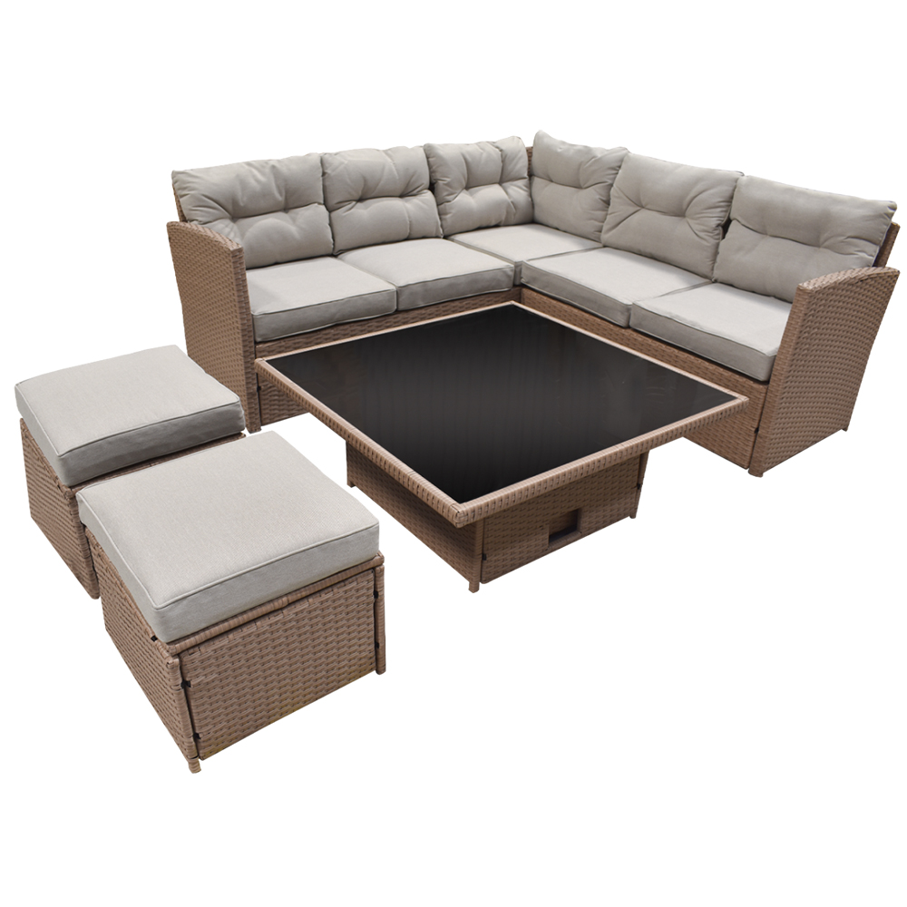 Zahradní sestava k sezení BOB II | rohová sedačka + 2 taburety + stolek | umělý ratan | krémová/hněd | ABI8205