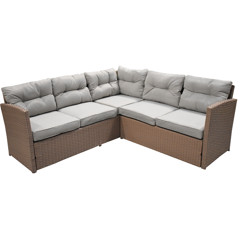 Zahradní sestava k sezení BOB II | rohová sedačka + 2 taburety + stolek | umělý ratan | krémová/hněd | ABI8205