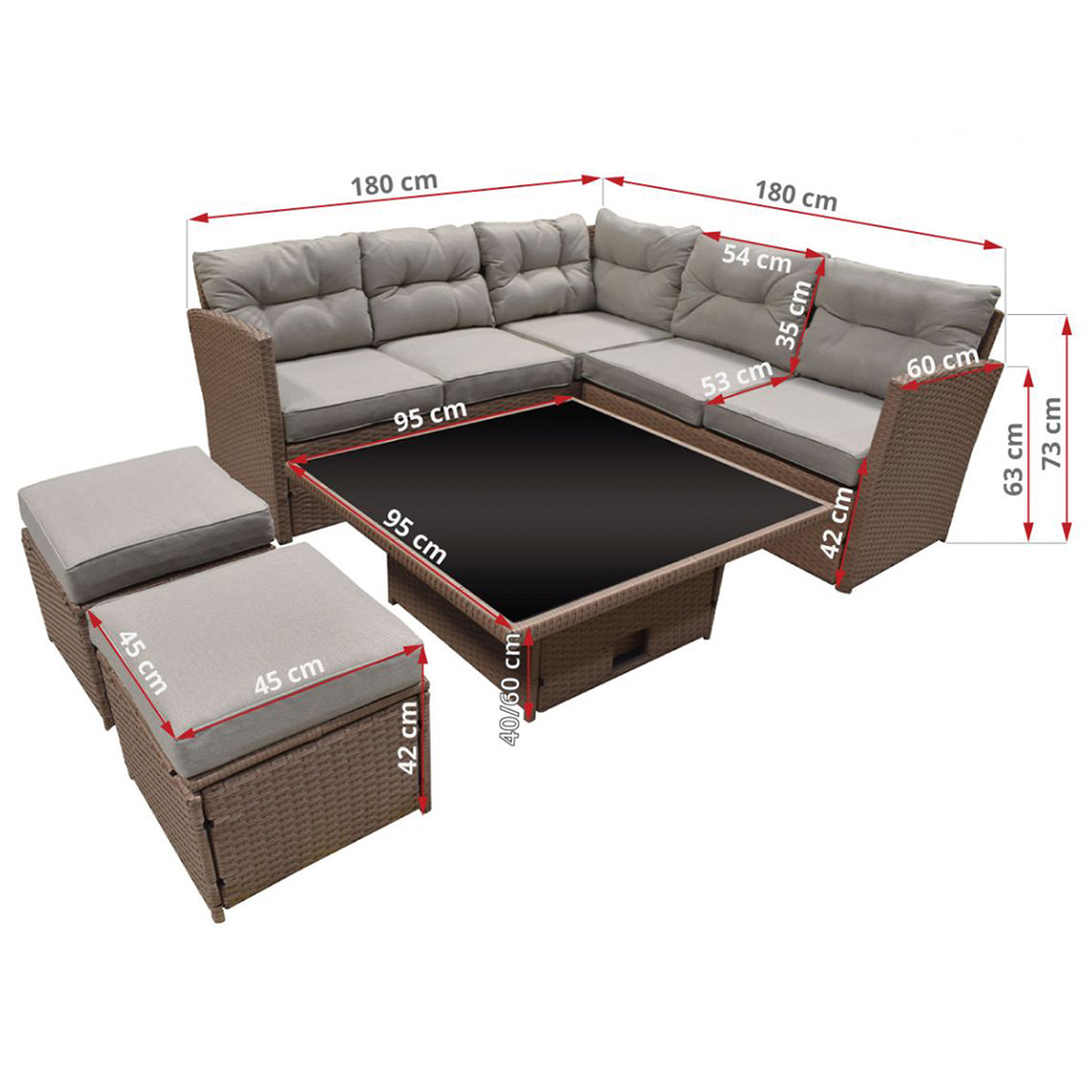 Zahradní sestava k sezení BOB II | rohová sedačka + 2 taburety + stolek | umělý ratan | krémová/hněd | ABI8205