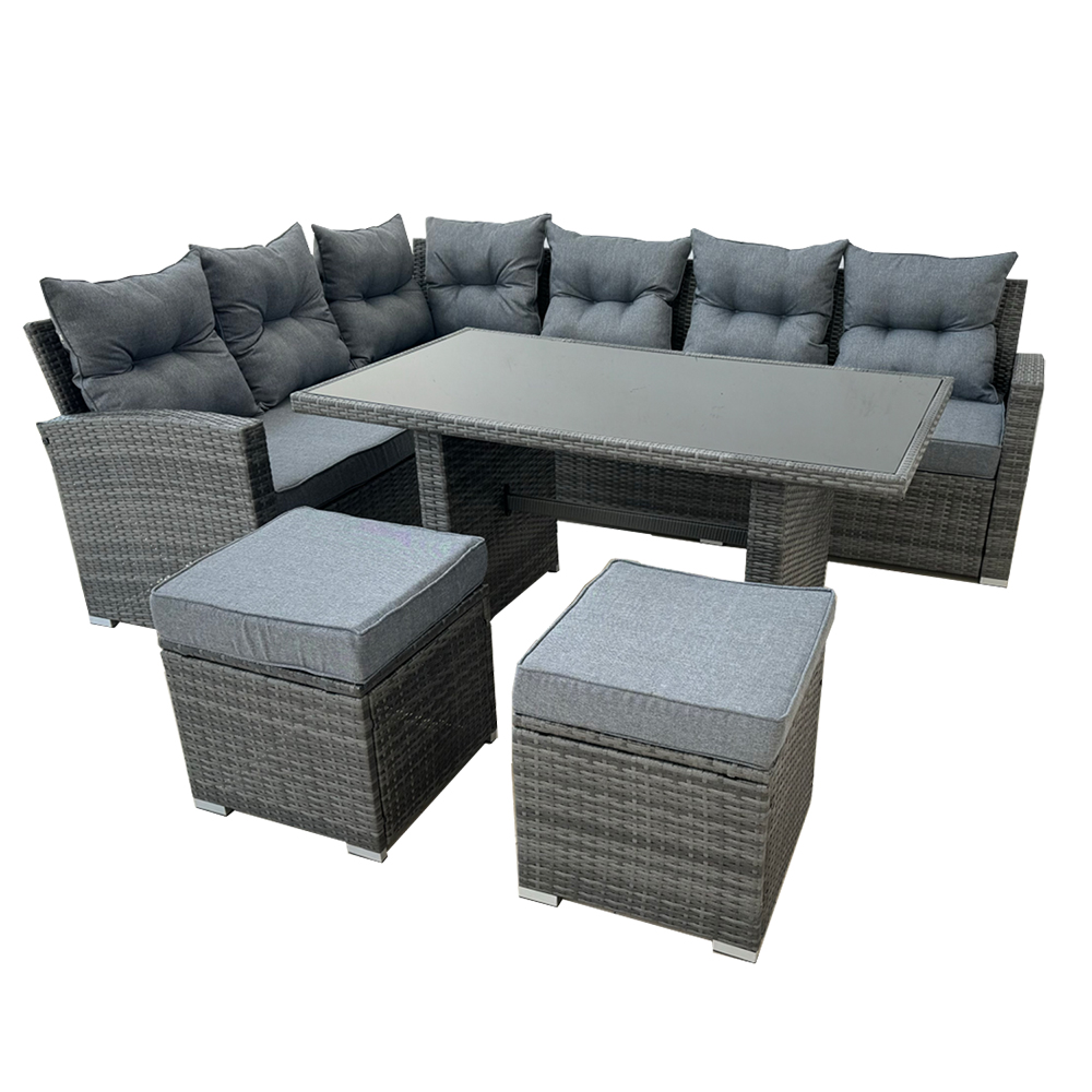 Zahradní sestava k sezení BOB III | rohová sedačka + 2 taburety + stolek | umělý ratan | šedá | ABI3453