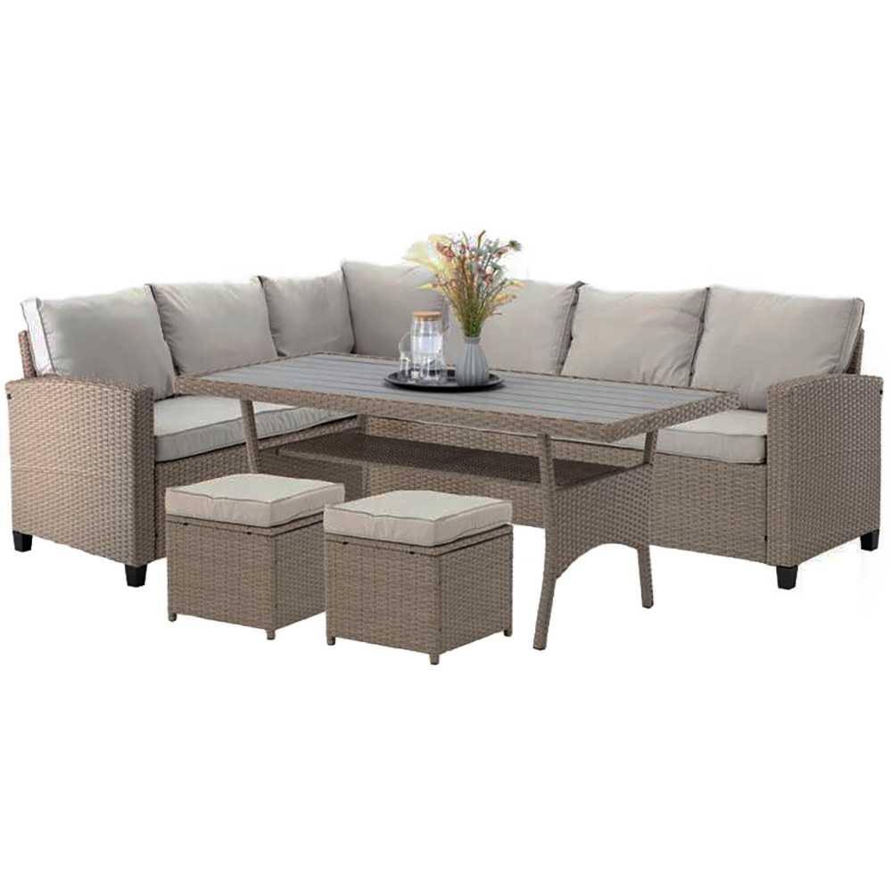 Zahradní sestava k sezení BOB IV | rohová sedačka + 2 taburety + stolek | umělý ratan | béž./šedá | ABI3517