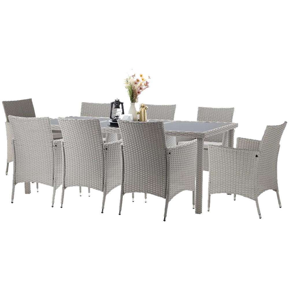 Zahradní sestava k sezení GARDENA I | stůl + 8 židlí křesílek | umělý ratan | šedá | ABI3661