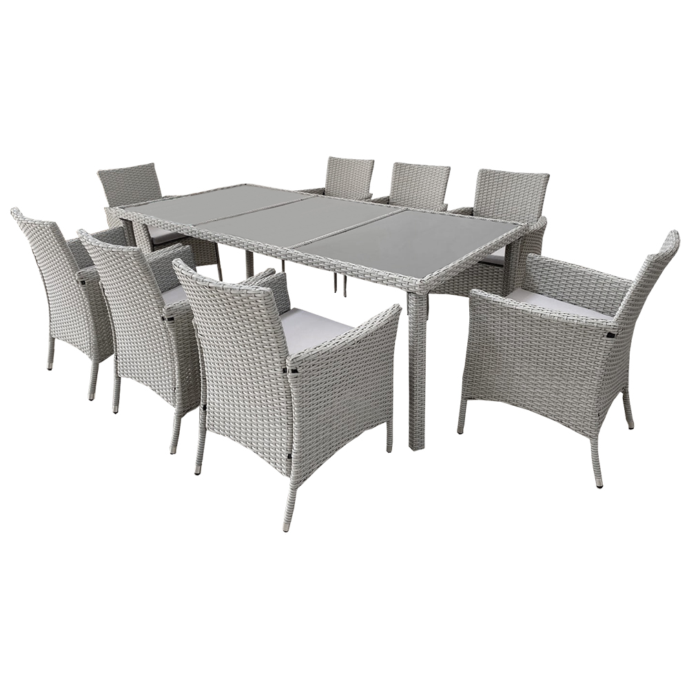 Zahradní sestava k sezení GARDENA I | stůl + 8 židlí křesílek | umělý ratan | šedá | ABI3661