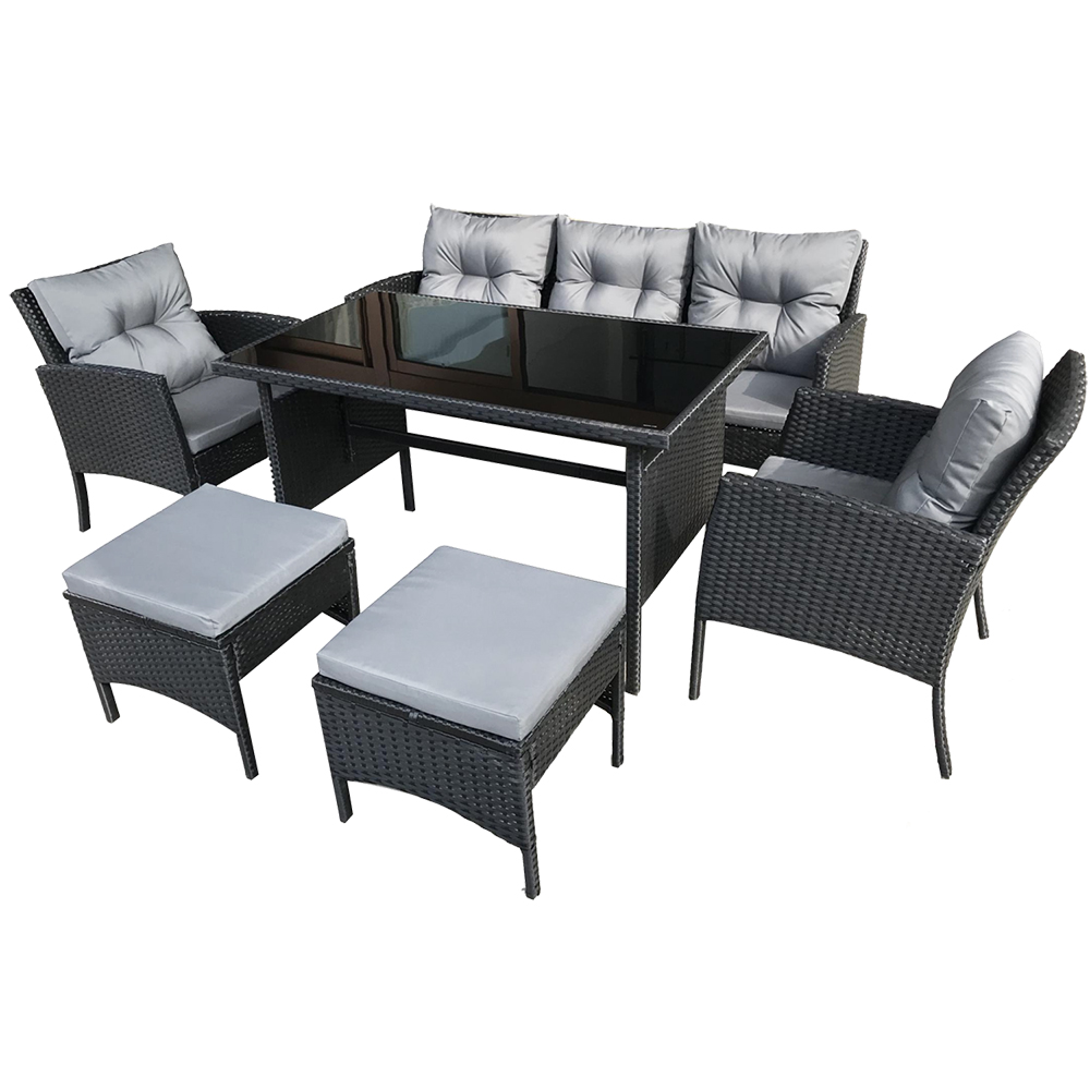 Zahradní sestava k sezení GERY | pohovka + 2 křesla + 2 taburety + stolek | PE ratan | černá/šedá | ABI7541