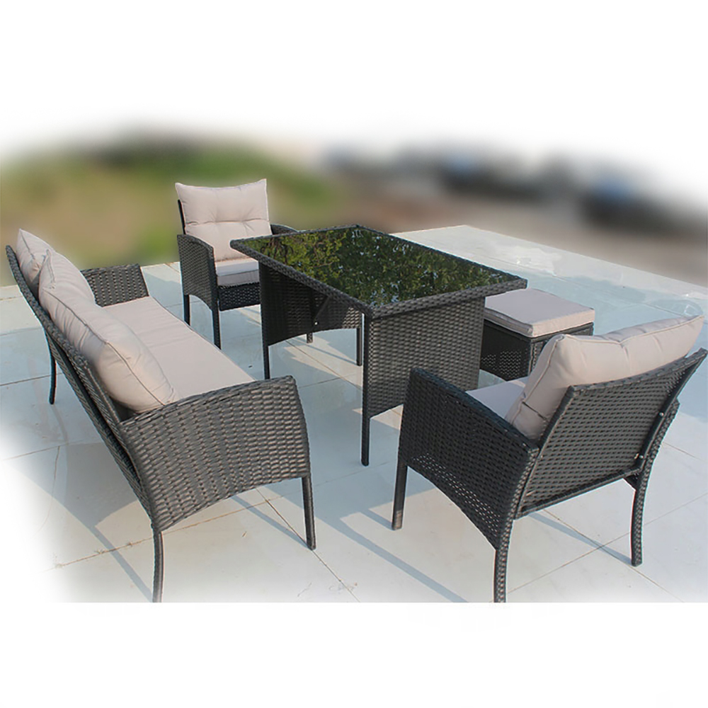 Zahradní sestava k sezení GERY | pohovka + 2 křesla + 2 taburety + stolek | PE ratan | černá/šedá | ABI7541