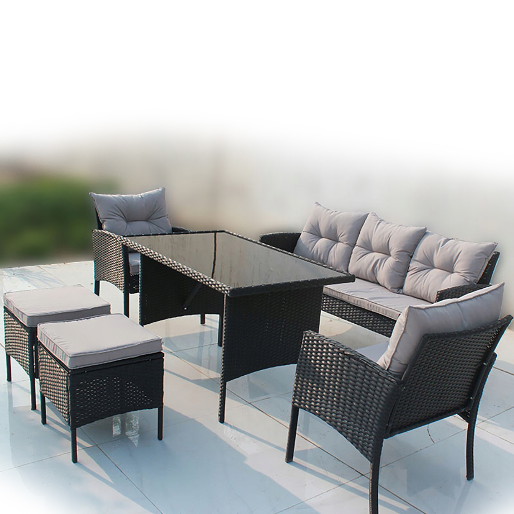 Zahradní sestava k sezení GERY | pohovka + 2 křesla + 2 taburety + stolek | PE ratan | černá/šedá | ABI7541