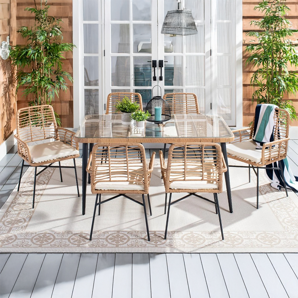 Zahradní sestava k sezení GOBI I | stůl + 6 židlí křesílek | béžová/hnědá | ABI7466