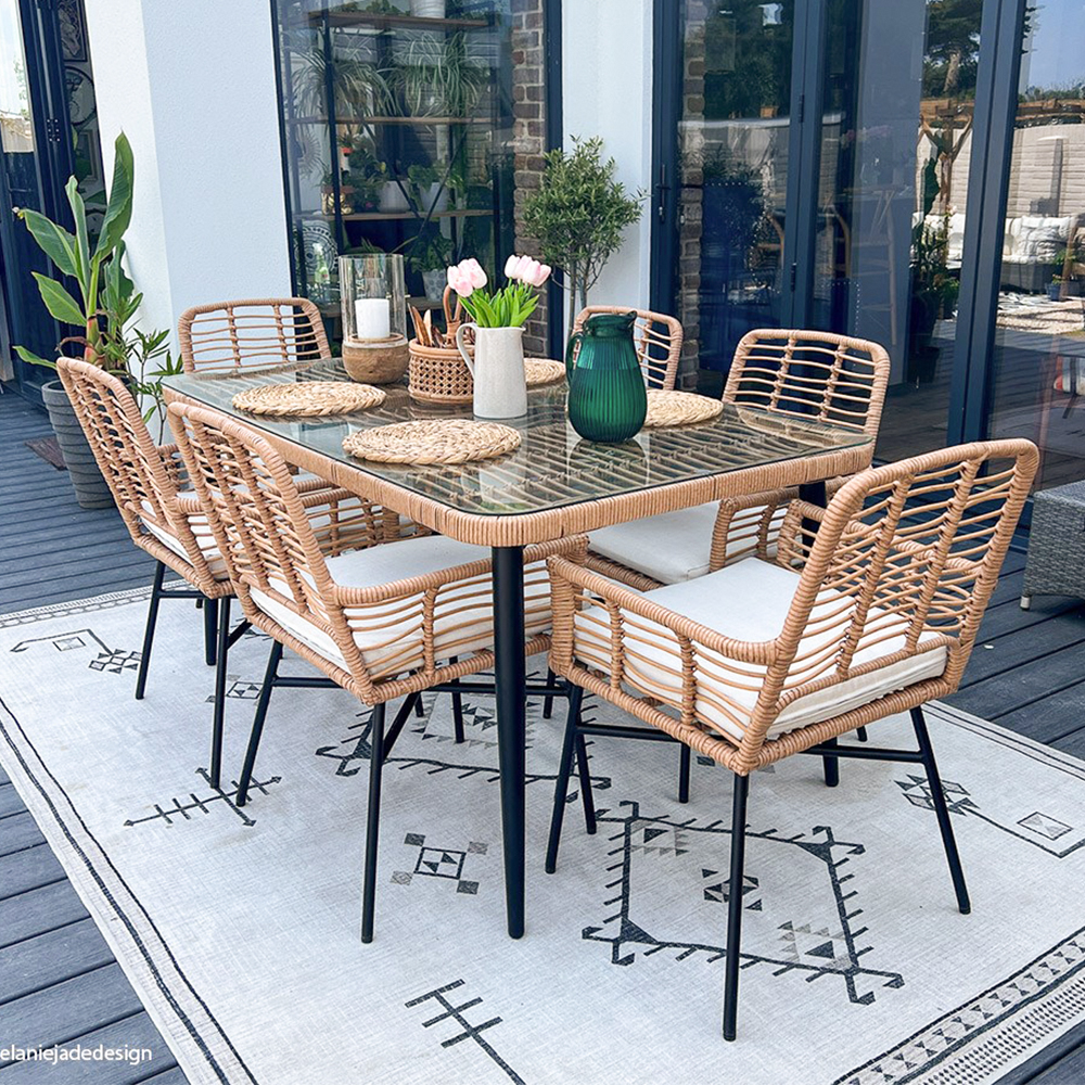 Zahradní sestava k sezení GOBI I | stůl + 6 židlí křesílek | béžová/hnědá | ABI7466