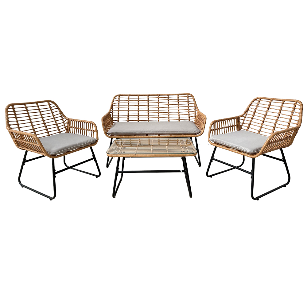 Zahradní sestava k sezení GOBI IV | stůl + pohovka + 2 židle křesílka | šedá/hnědá | ABI3422