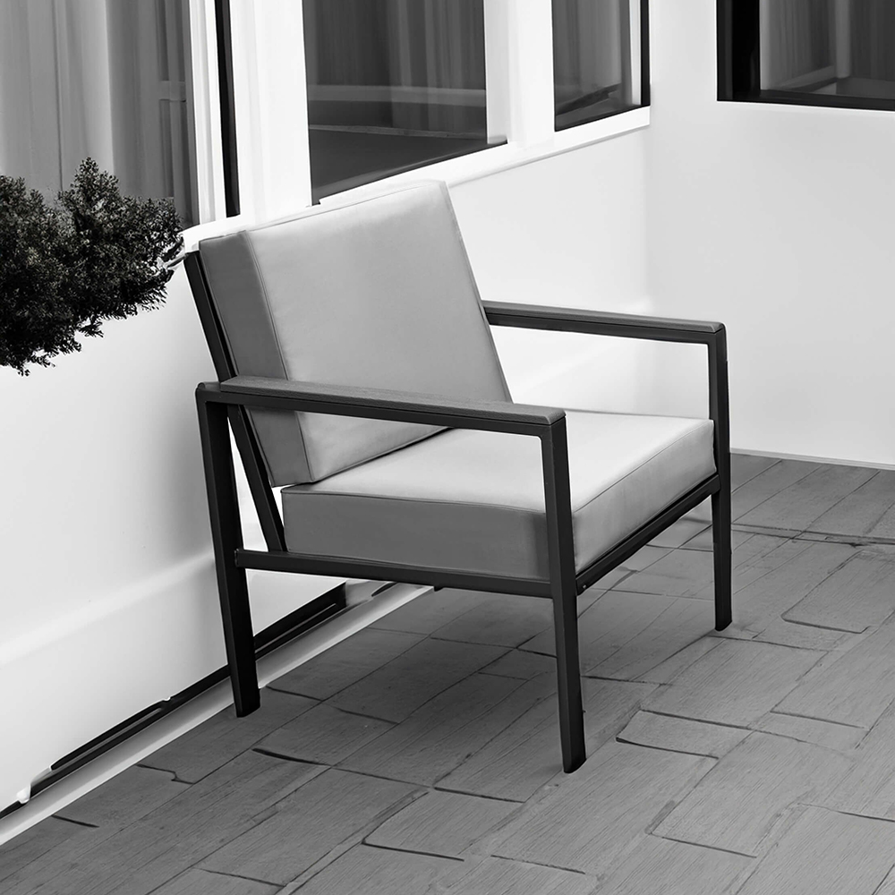 Zahradní sestava k sezení WENECJA | stolek + pohovka + 2x křeslo | černá/šedá