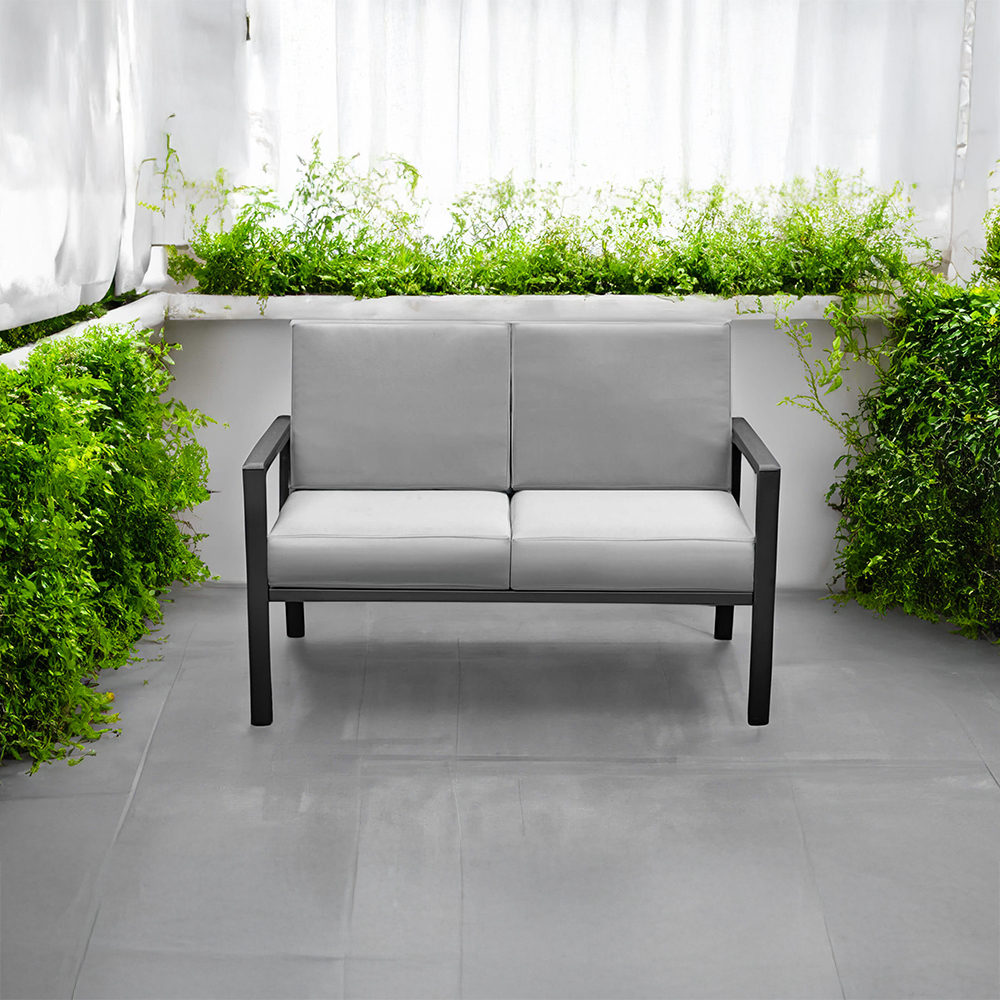 Zahradní sestava k sezení WENECJA | stolek + pohovka + 2x křeslo | černá/šedá