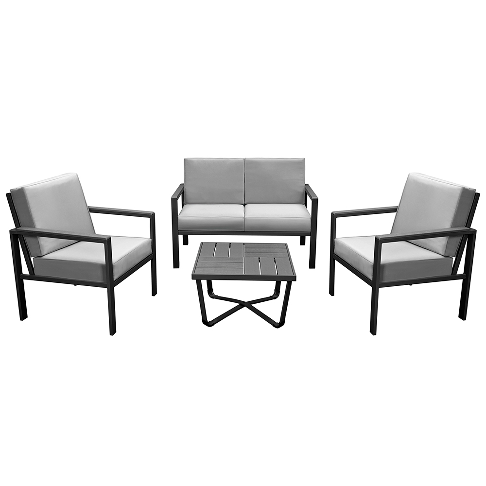 Zahradní sestava k sezení WENECJA | stolek + pohovka + 2x křeslo | černá/šedá