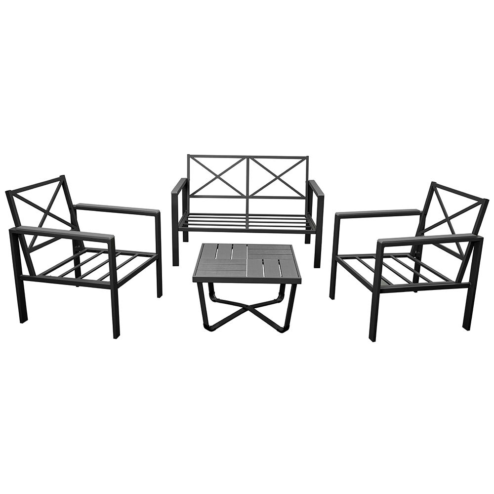 Zahradní sestava k sezení WENECJA | stolek + pohovka + 2x křeslo | černá/šedá