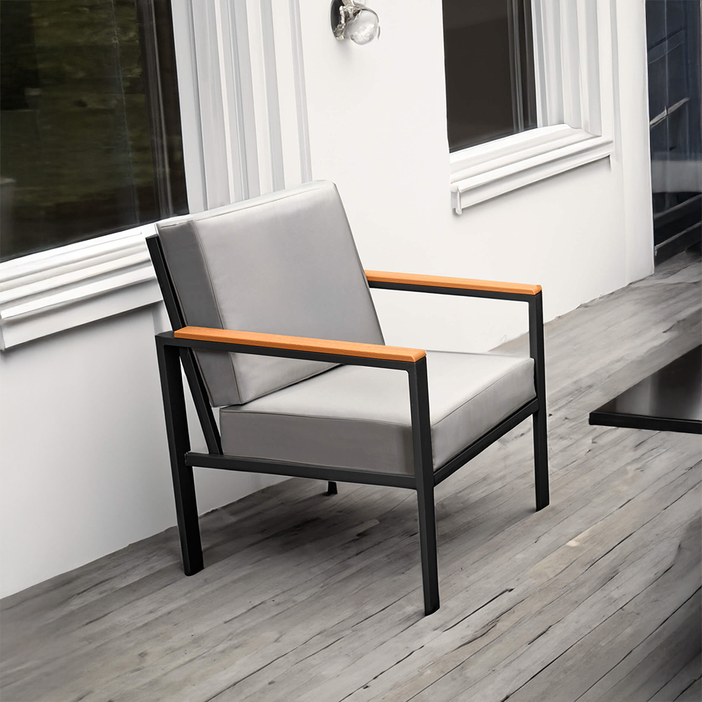 Zahradní sestava k sezení FLORENCJA | stolek + pohovka + 2x křeslo | černá/šedá/hnědá