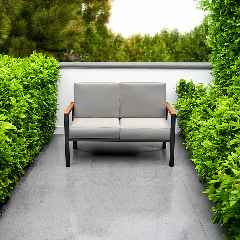 Zahradní sestava k sezení FLORENCJA | stolek + pohovka + 2x křeslo | černá/šedá/hnědá