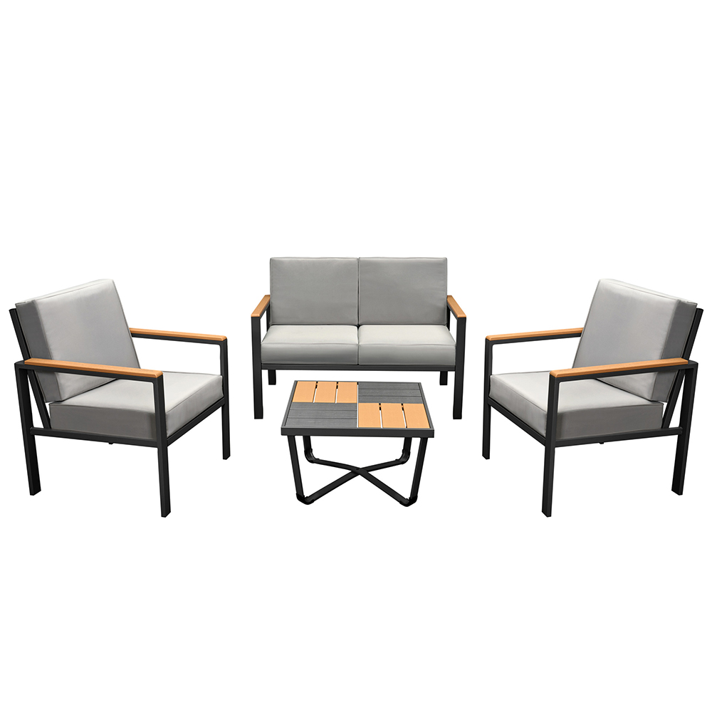 Zahradní sestava k sezení FLORENCJA | stolek + pohovka + 2x křeslo | černá/šedá/hnědá