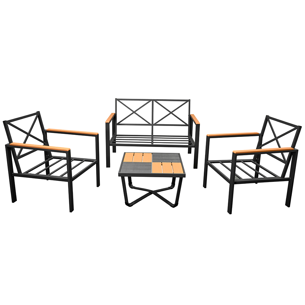 Zahradní sestava k sezení FLORENCJA | stolek + pohovka + 2x křeslo | černá/šedá/hnědá