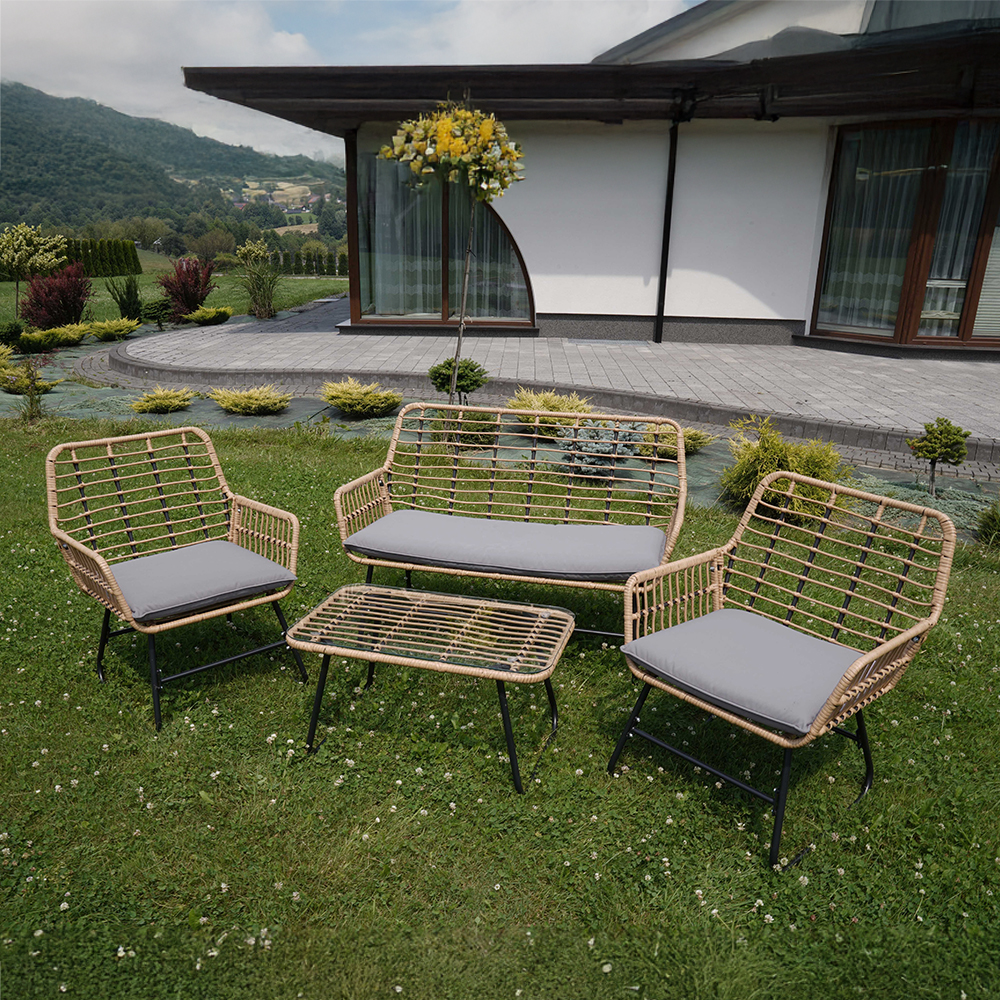 Zahradní sestava k sezení VERMONT | stolek + pohovka + 2x křeslo | šedá/hnědá