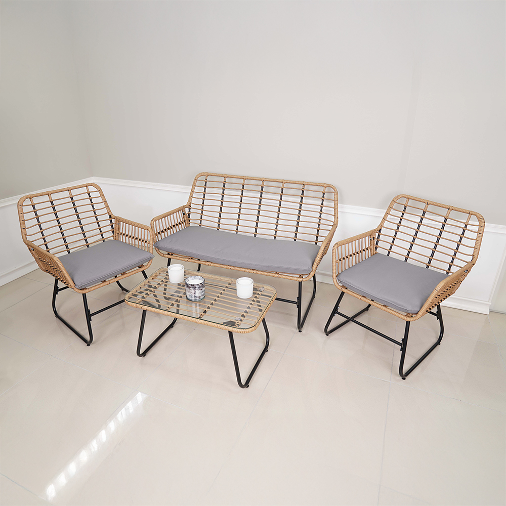 Zahradní sestava k sezení VERMONT | stolek + pohovka + 2x křeslo | šedá/hnědá