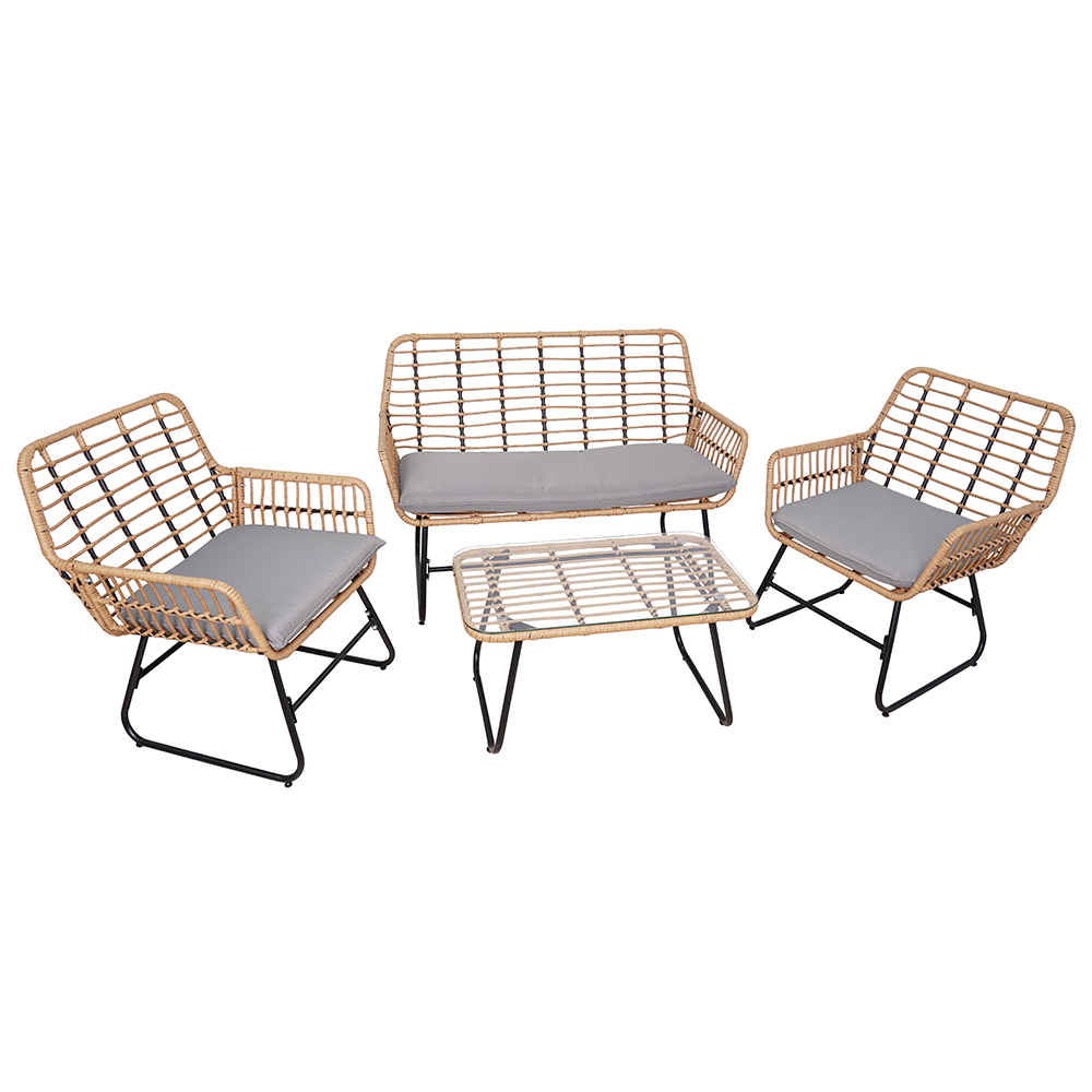 Zahradní sestava k sezení VERMONT | stolek + pohovka + 2x křeslo | šedá/hnědá