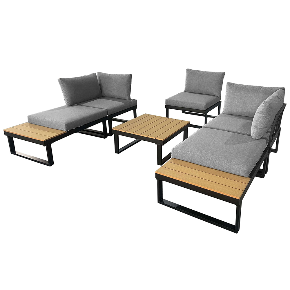 Modulová zahradní sestava LISA | 6 dílů + polstrování | černá/šedá/hnědá