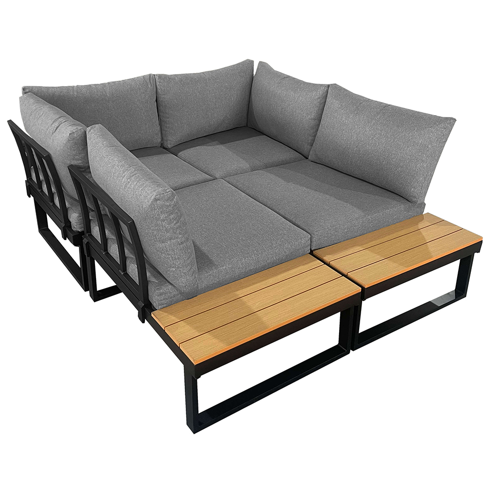 Modulová zahradní sestava LISA | 6 dílů + polstrování | černá/šedá/hnědá