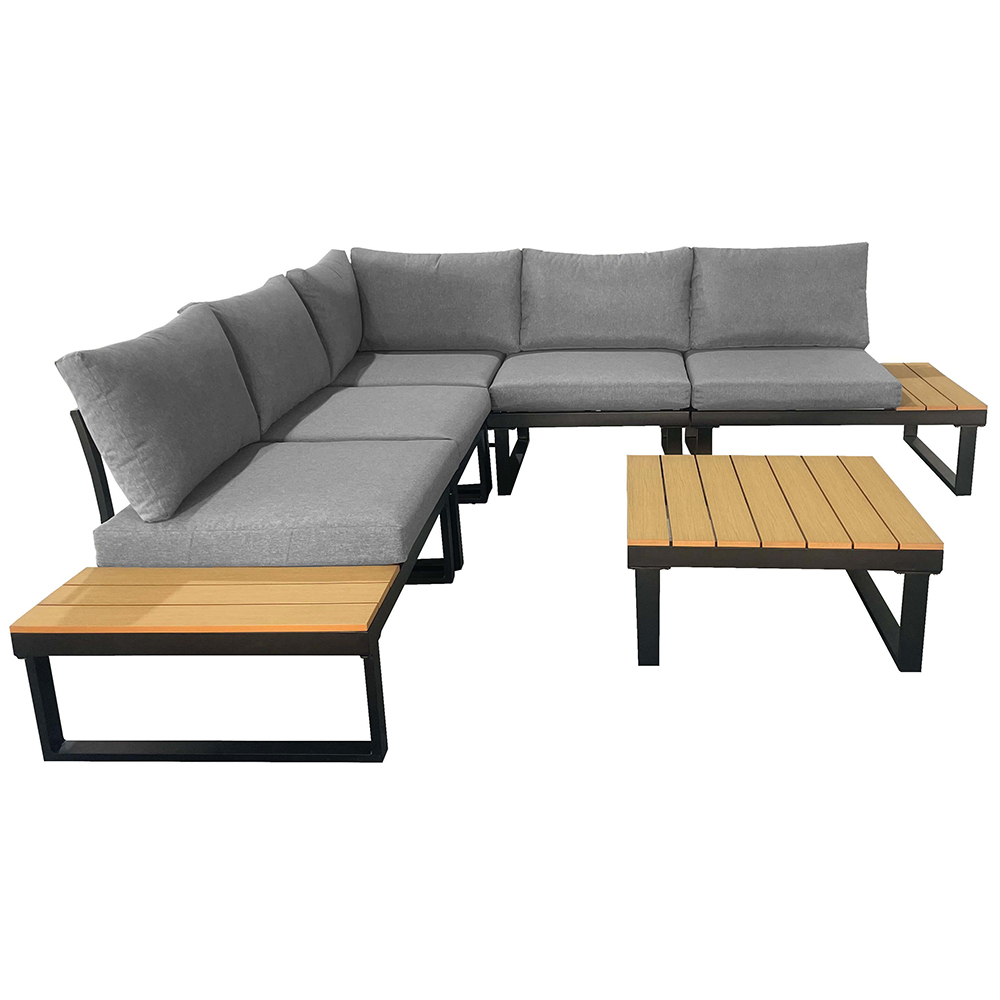 Modulová zahradní sestava LISA | 6 dílů + polstrování | černá/šedá/hnědá