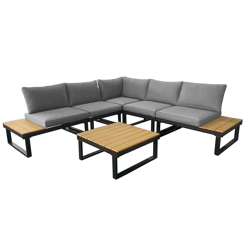 Modulová zahradní sestava LISA | 6 dílů + polstrování | černá/šedá/hnědá