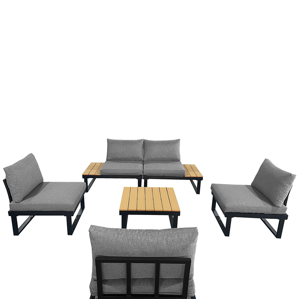 Modulová zahradní sestava LISA | 6 dílů + polstrování | černá/šedá/hnědá