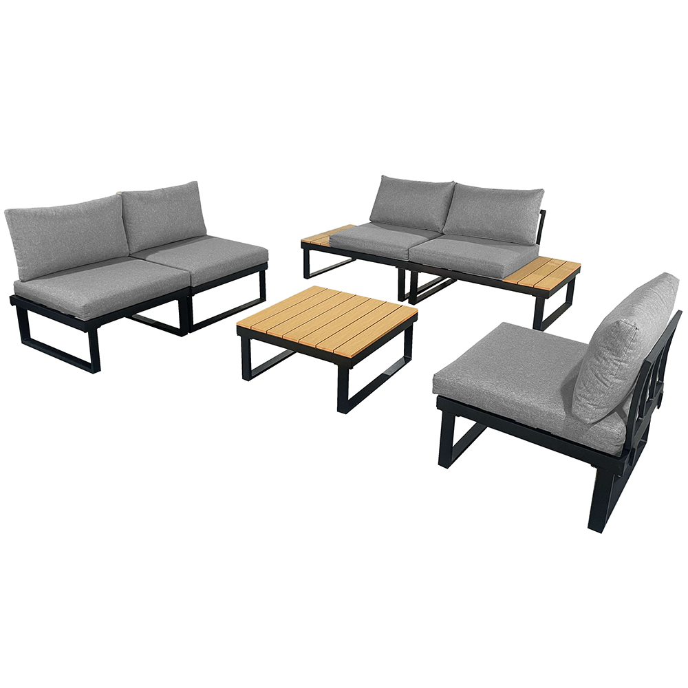 Modulová zahradní sestava LISA | 6 dílů + polstrování | černá/šedá/hnědá