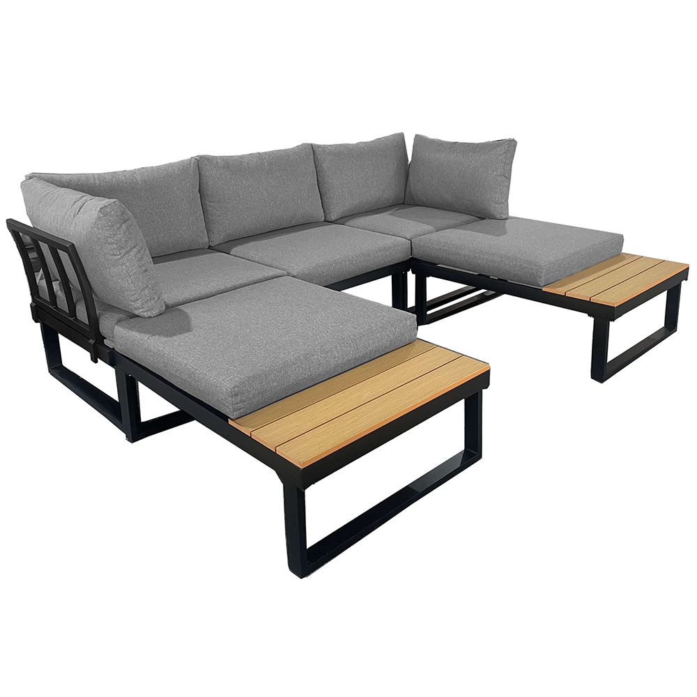 Modulová zahradní sestava LISA | 6 dílů + polstrování | černá/šedá/hnědá