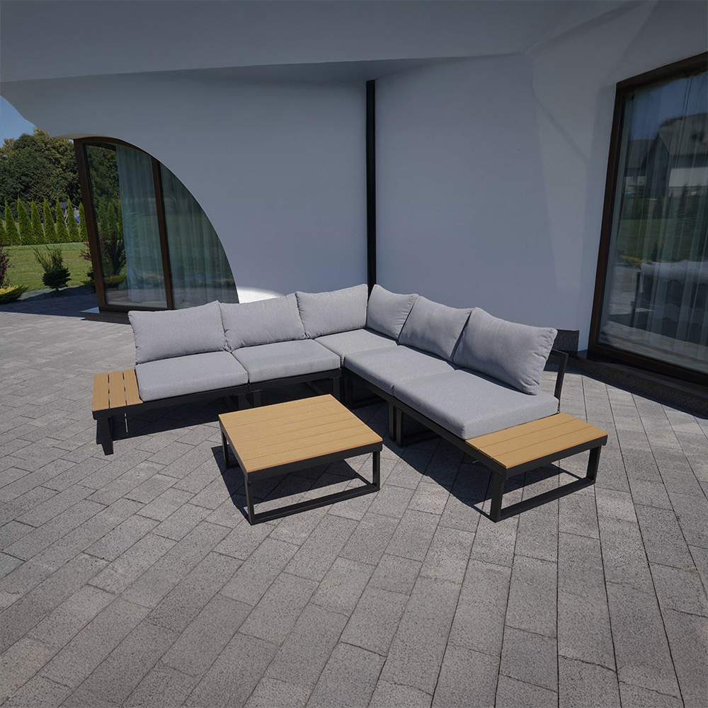 Modulová zahradní sestava LISA | 6 dílů + polstrování | černá/šedá/hnědá