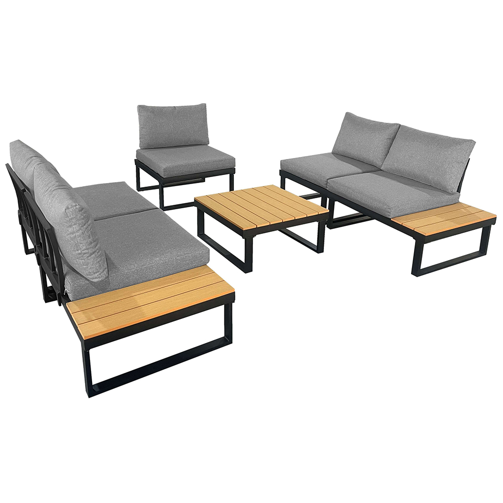 Modulová zahradní sestava LISA | 6 dílů + polstrování | černá/šedá/hnědá