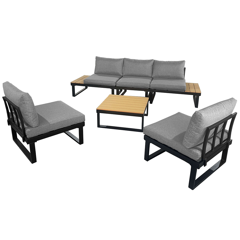 Modulová zahradní sestava LISA | 6 dílů + polstrování | černá/šedá/hnědá