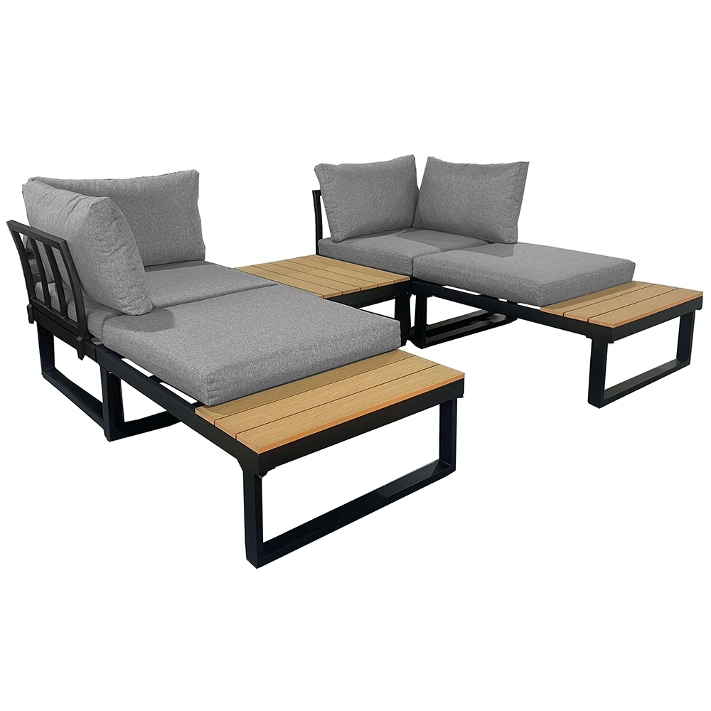 Modulová zahradní sestava LISA | 6 dílů + polstrování | černá/šedá/hnědá