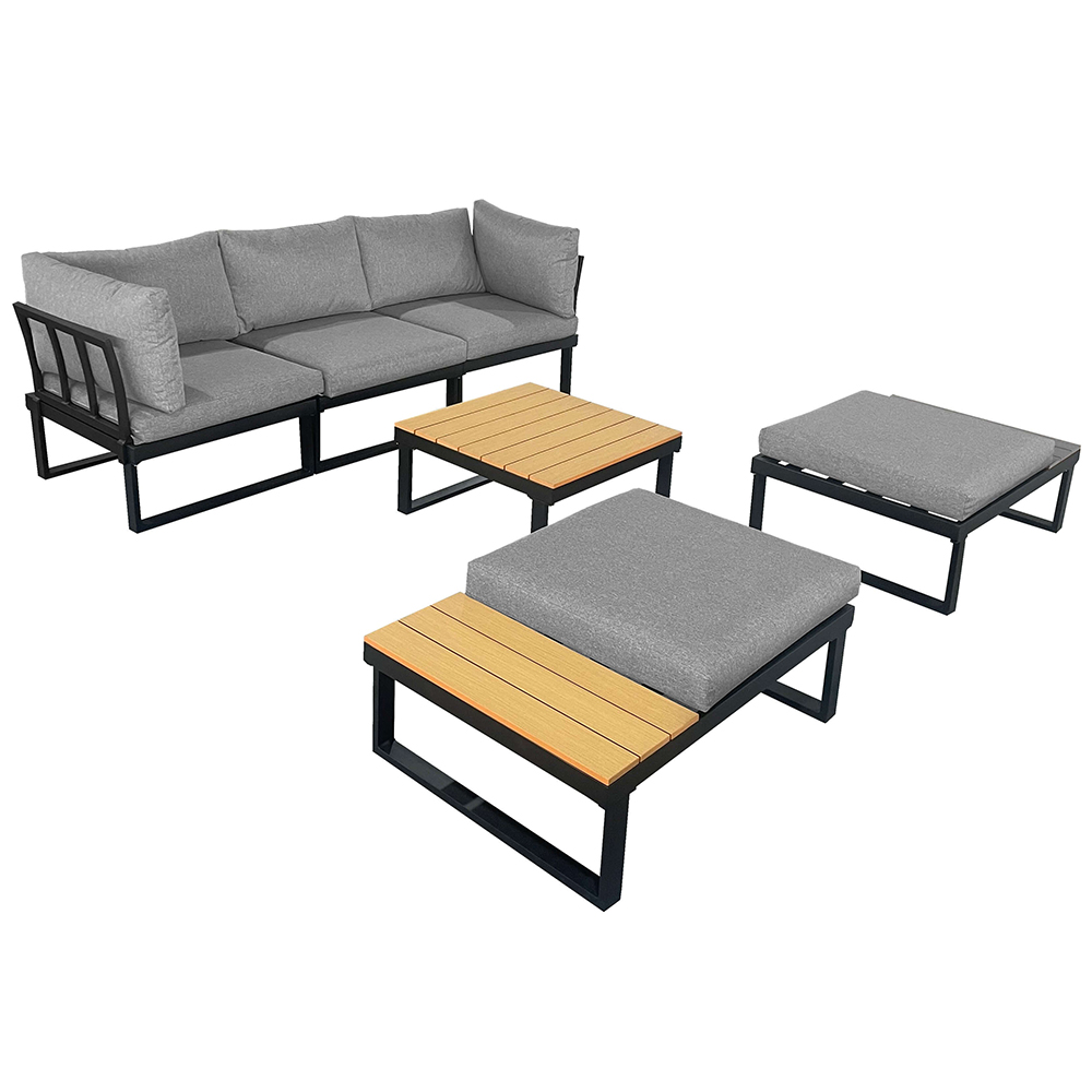 Modulová zahradní sestava LISA | 6 dílů + polstrování | černá/šedá/hnědá