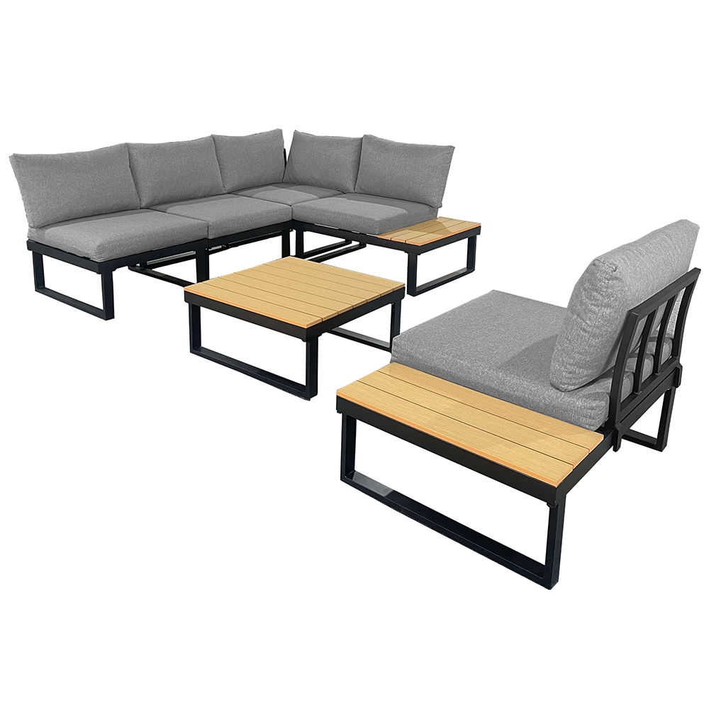 Modulová zahradní sestava LISA | 6 dílů + polstrování | černá/šedá/hnědá